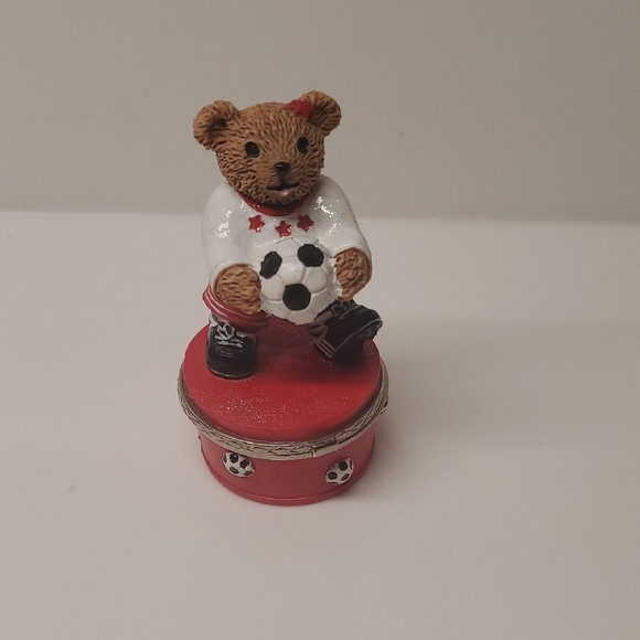 Claire's Red and White Bear Soccer Trinket Box - Picture 1 of 4